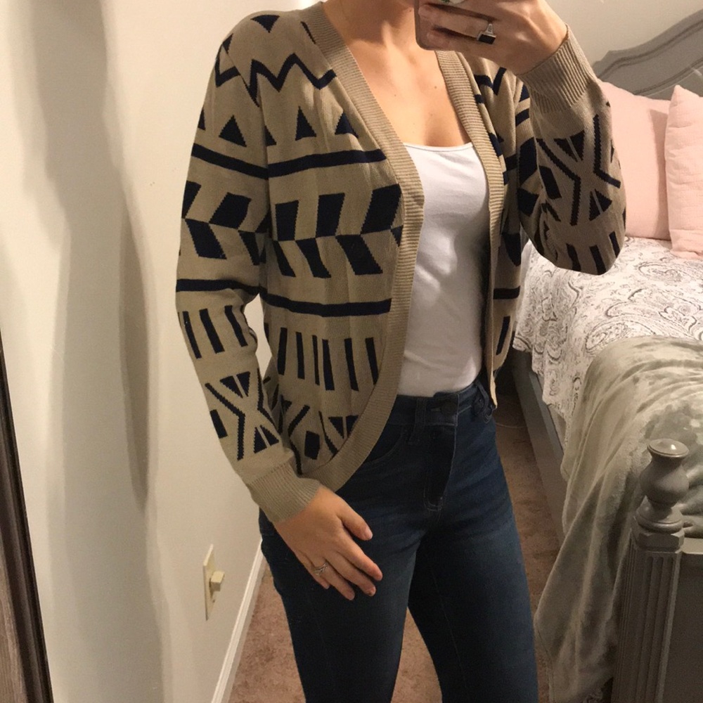 Navy and tan patterned cardigan